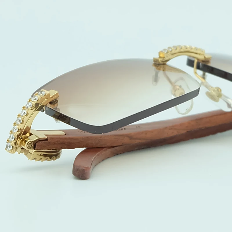 

Rhinestone Square Sunglasses Luxury Wood Buffalo Horn 3mm Diamond Carter Sun Glasses Fashion Mens Rimless Sunglass Shade Eyewear