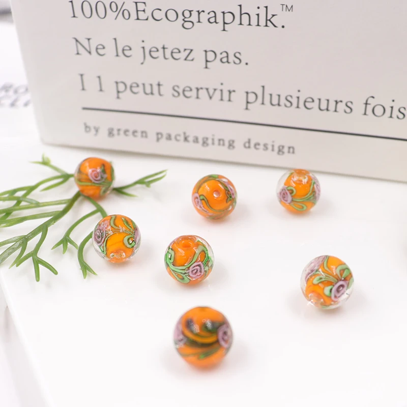 

10 pieces / lots of jade natural quartz crystal 8mm glass smooth transparent beads, painted flower bottom