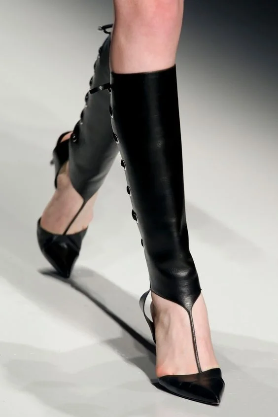 

solid color sheep pattern hollow out knee pointed fashion high heels cool boots