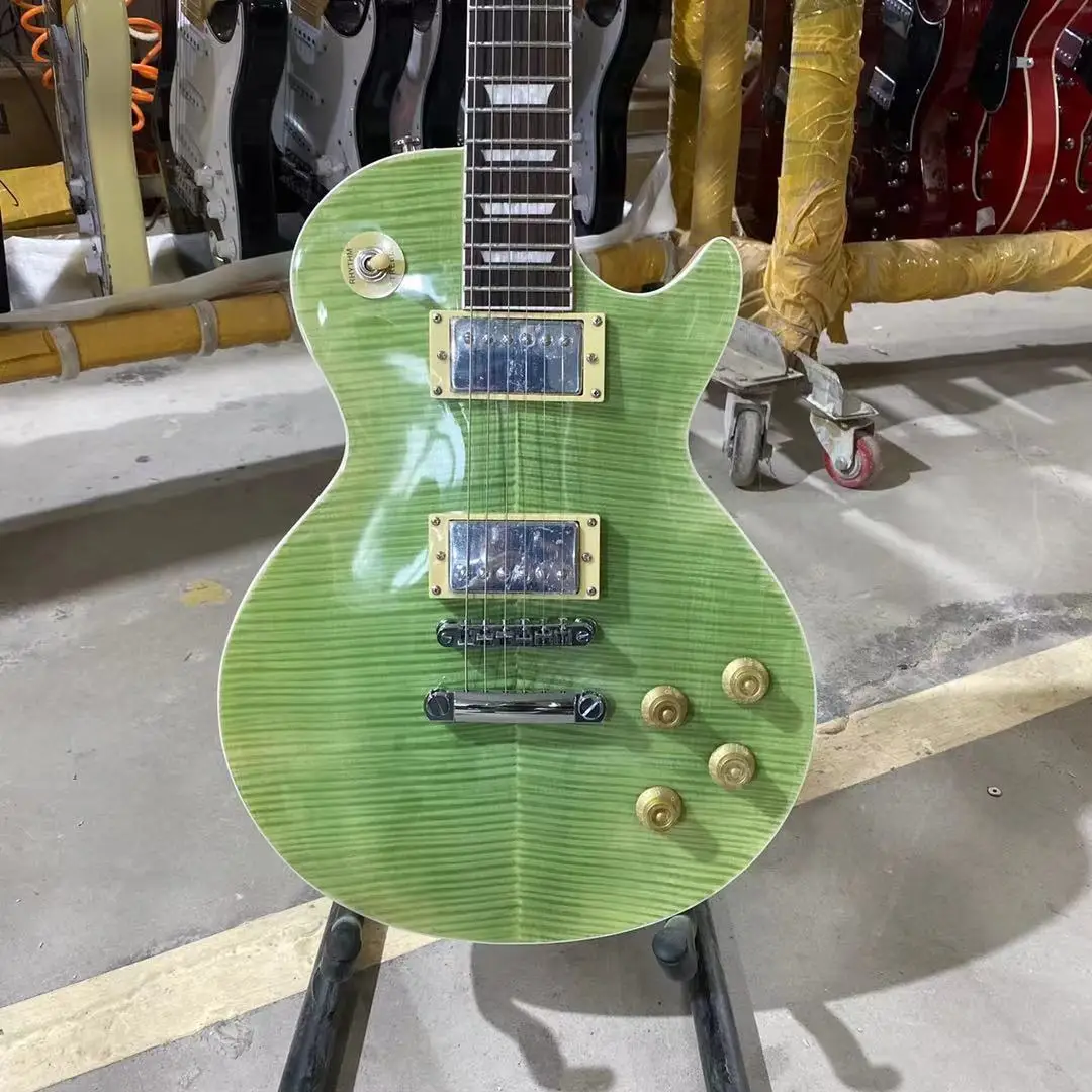 Стандартная электрическая гитара зеленого цвета тигровый клен корпус из