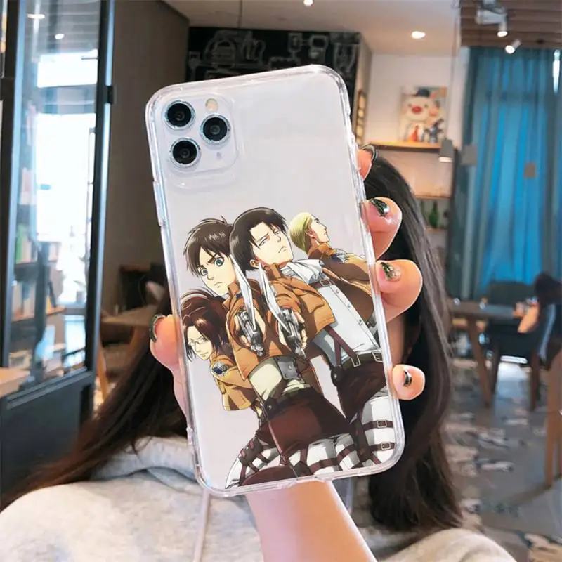 

Anime Japanese attack on Titan Phone Case Transparent for iPhone 6 7 8 11 12 s mini pro X XS XR MAX Plus cover funda shell