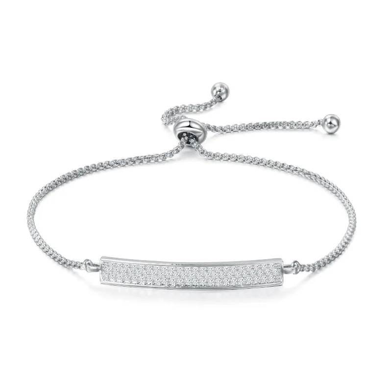 008 SILVER MIEG Марка Ассорти кубического циркония фианит, циркон, кристалл слайд регулируемый браслет покрытый розовым золотом/Родием серебро/желто-золотой Цвет - Окраска металла: 008 SILVER