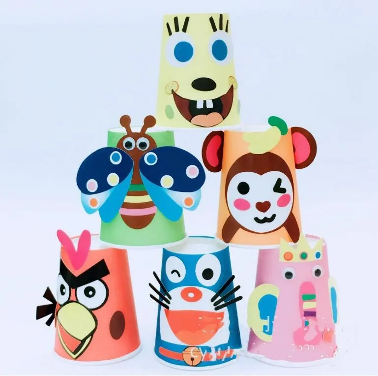 12 шт./компл. DIY бумажный стаканчик ремесленные наборы детские Мультяшные Животные