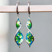 black angel vintage colorful blue green enamel egg flowers clip earrings 2020 new 925 silver fashion ear jewelry wholesale