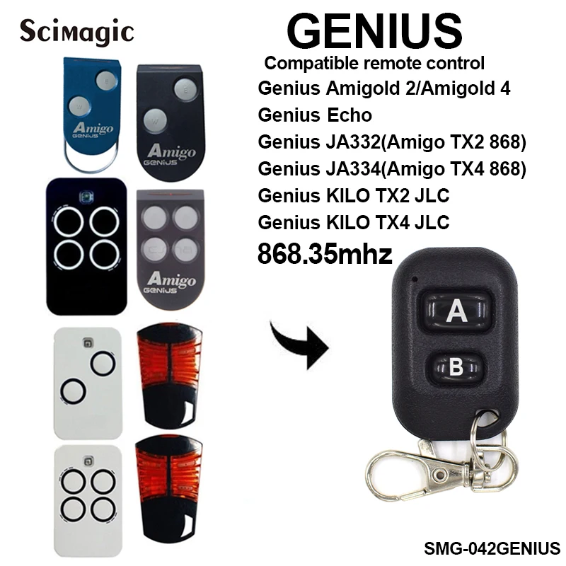GENIUS 868,35 МГц Замена ворот гаража двери дистанционного передатчика, совместимый GENIUS Amigo TX2 868, KILO TX2 JLC, Amigold 4, Echo