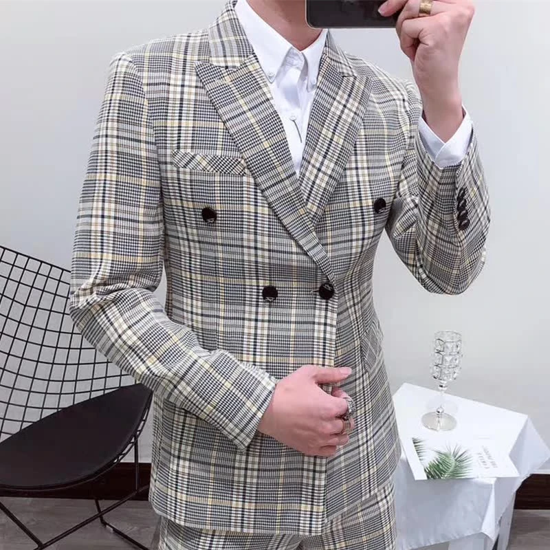 Роскошный клетчатый костюм для курения Anzug Herren Vestito Uomo Новинка осени 2020 мужской