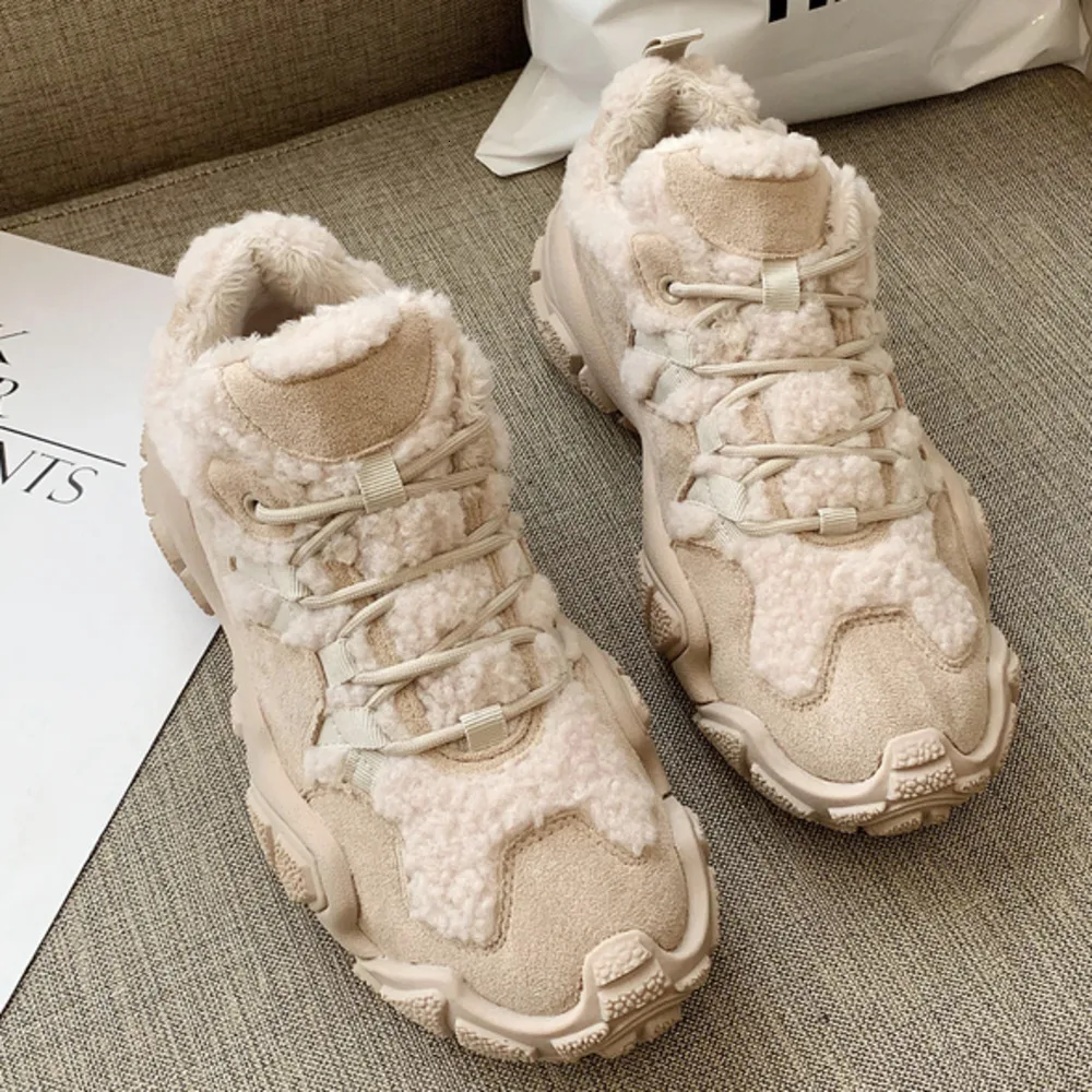 2019 женские кроссовки на платформе модная зимняя теплая плюшевая повседневная