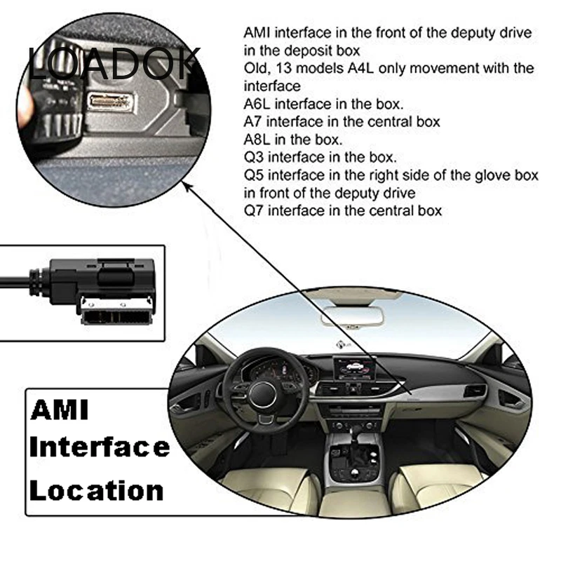 

Car Cable IN Music Interface AMI to 3RCA DVD Video Audio Input AUX Cable Adapter for Volkswagen AUDI A1 A6L A7 A8L Q3 Q5 Q7