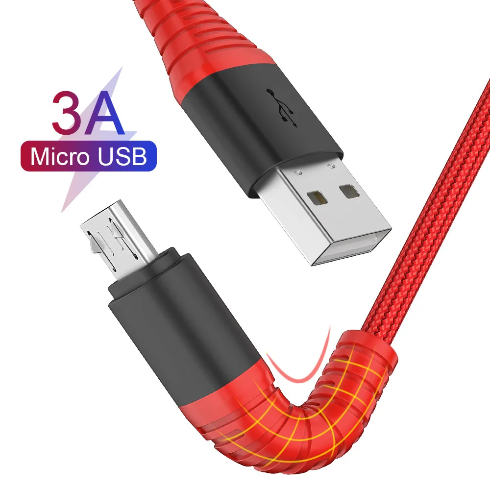 ROCK SPACE Hi tense 3A Micro USB кабель для samsung Xiaomi LG быстрая зарядка данных плетеное зарядное