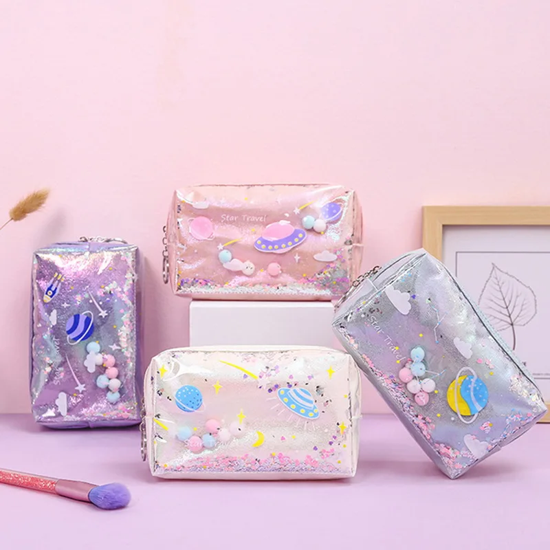 Модная сумка для макияжа с лазерными блестками и зыбучим песком портативный