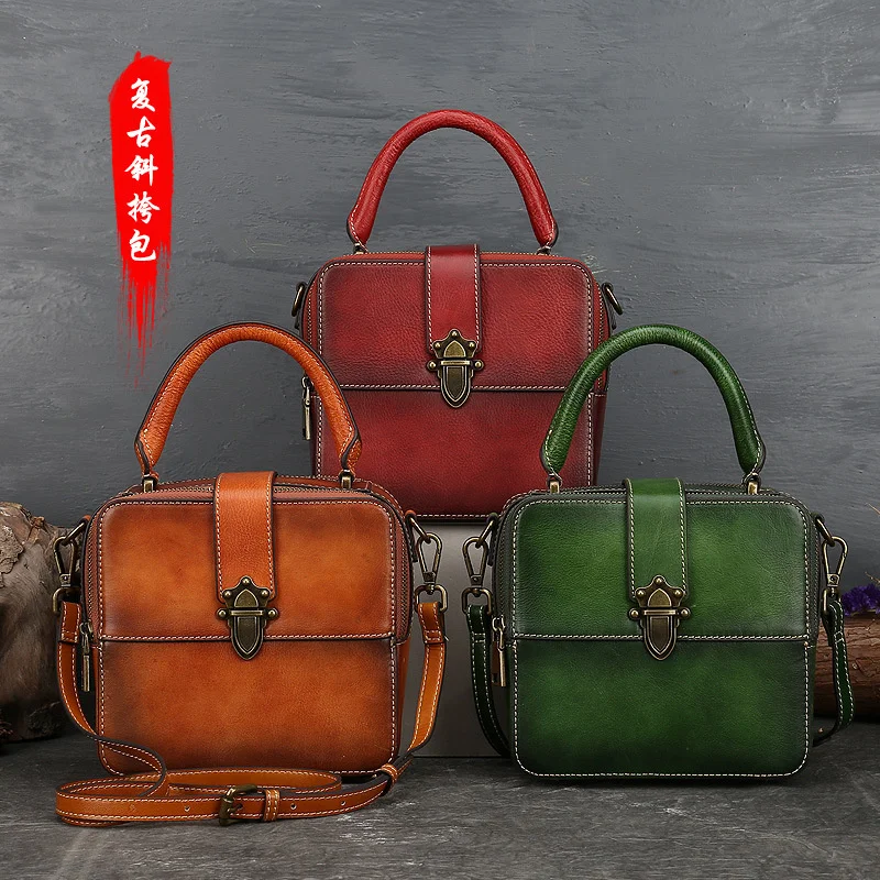 

Новинка осени 2021, кожаная женская сумка, женская сумочка с верхним слоем из воловьей кожи, небольшая квадратная сумка через плечо в национал...