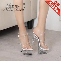 roman hollow crystal narrow band 15cm high heeled shoes 6 inches sexy fetish all match trend clear womens sandals party elegant