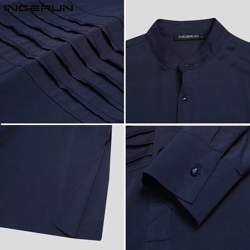 Vintage Buttons Muslim Kaftan Robes Mens Long Sleeve Stand Collar Retro Robes INCERUN Man Abaya Jubba Thobe Dubai Clothing S-5XL