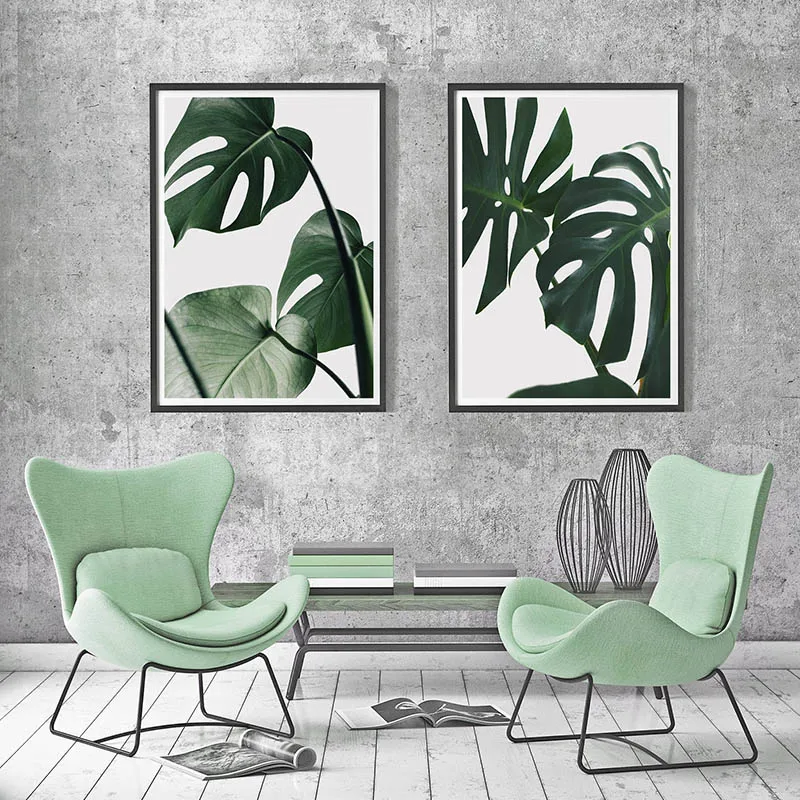 Minimalis Monstera настенная живопись зеленый лист холст постеры и принты картинки для