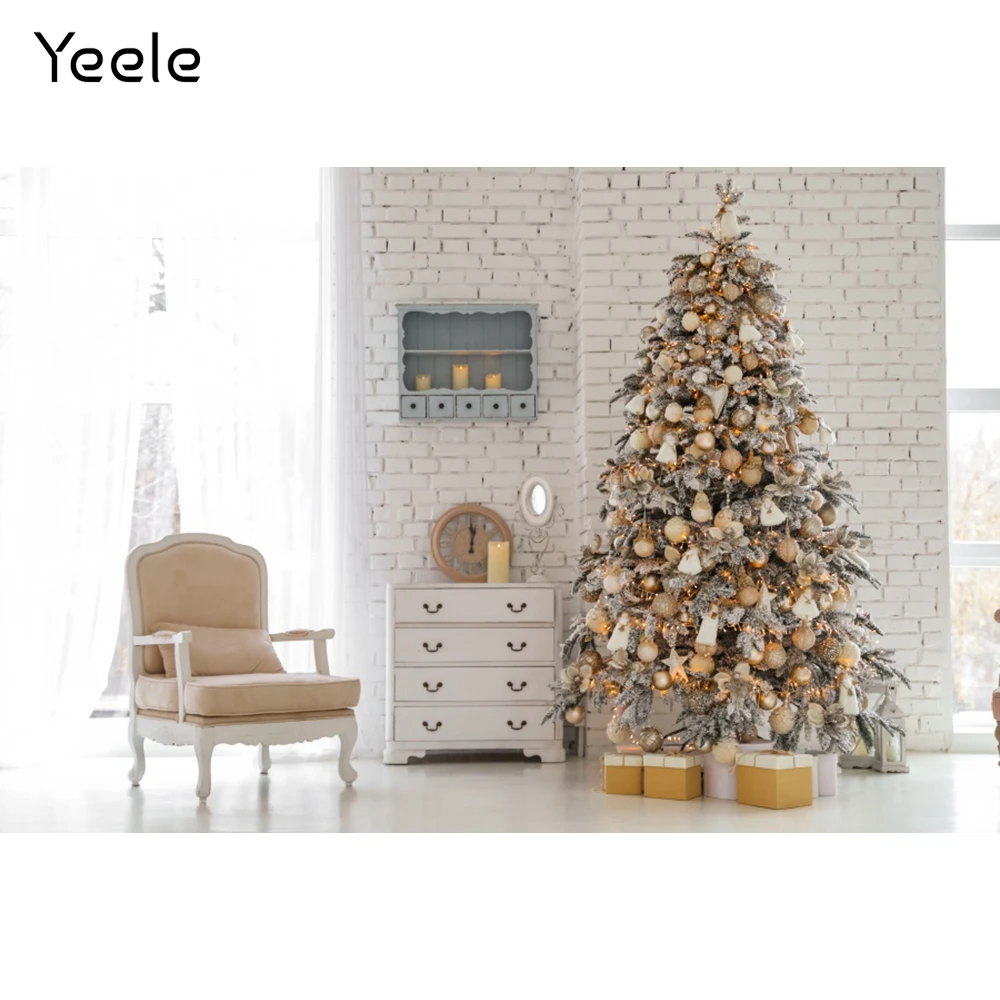 

Рождественский фон Yeele, фотосессия, дерево, подарок, белая кирпичная стена, Фотофон, детский портрет для фотостудии, фотография