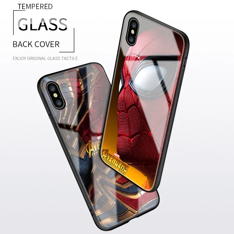 Для iPhone 7 8 Plus 6 6S SE 2020 чехол Marvel с человеком пауком Мягкий край закаленное стекло