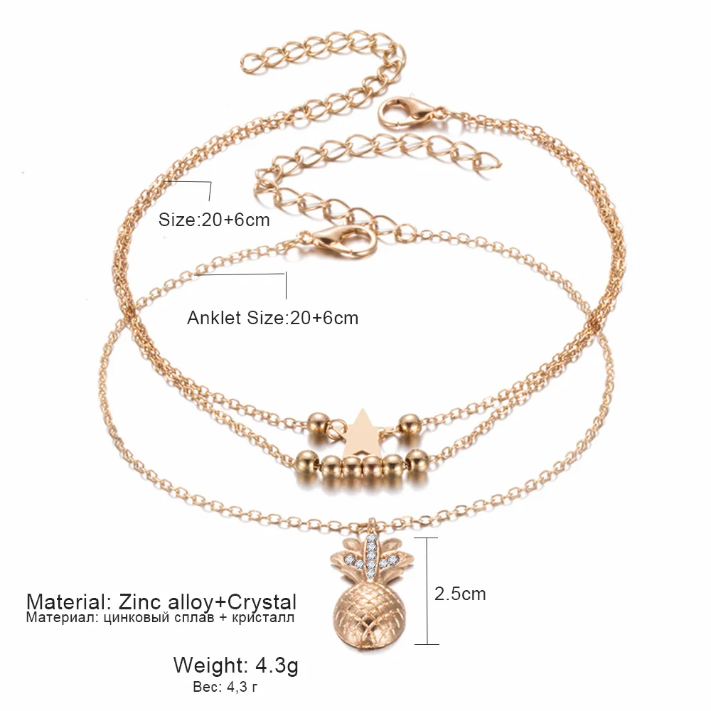 

Summer Fashion Crystal Pineapple Anklets Female Barefoot Crochet Sandals Foot Jewelry Bead Ankle Bracelets For Women Leg Chain