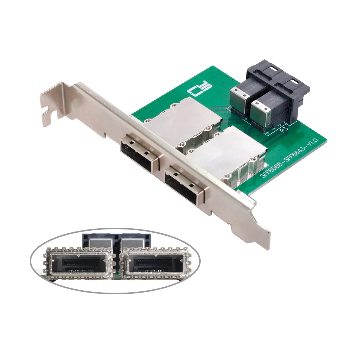 

CYSM Xiwai Mini SAS SFF-8088 Dual Ports to Internal SAS HD SFF-8643 PCBA Female Adapter With Low Profile Bracket