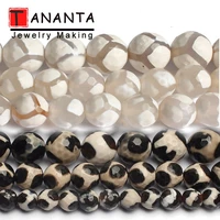 8mm 10mm black white faceted tibetan agates beads round football beads natural stone for jewelry making diy bracelet 15 inch new