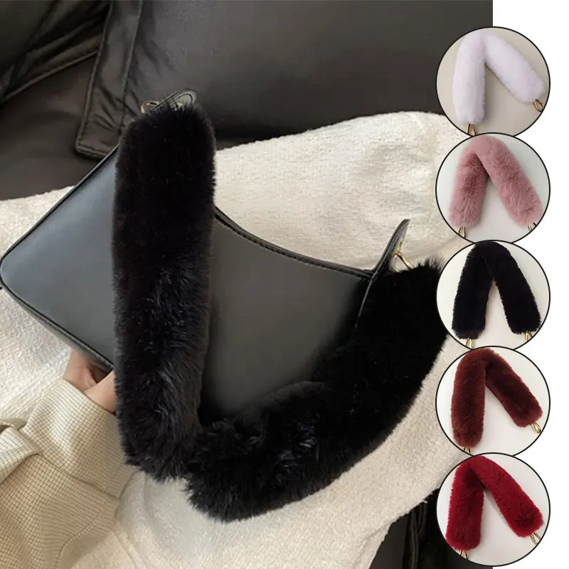 

45CM Replacement Women Plush Bag Strap Shoulder Handbag Strap Belt Faux Fur Bag Belts Accessories Handbag Plush Decorative Chain