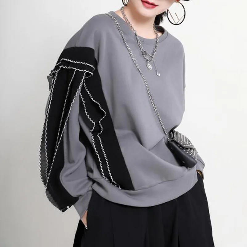 

Cultiseed Women New Personality Chiffon Ruffles Long Sleeve Pullovers Hoodies Tops Ladies Autumn Loose Casual Sweatshirts Coats