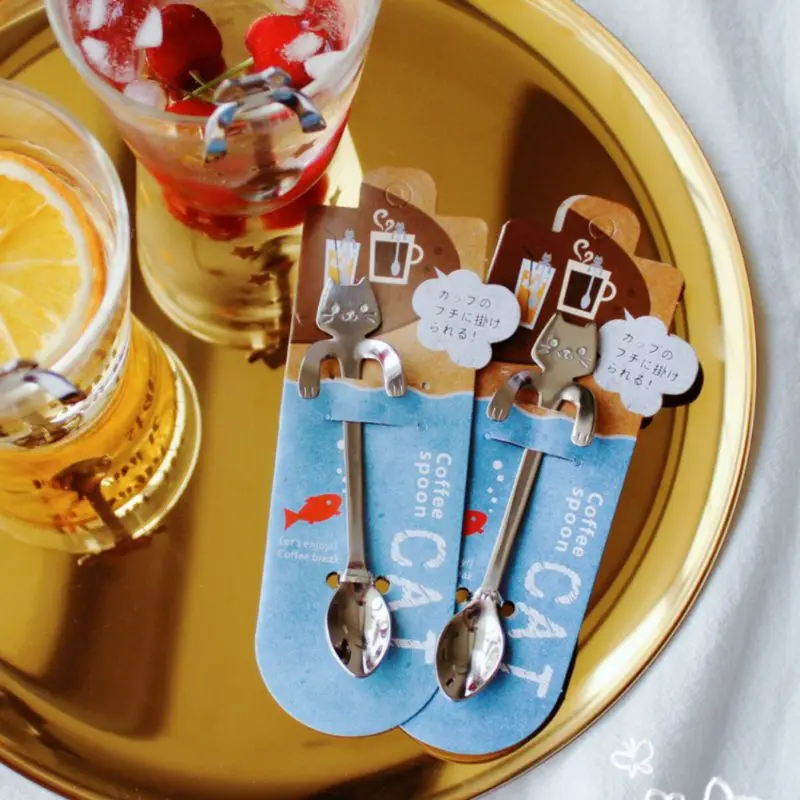 1 шт. из нержавеющей стали мини кофейная/чайная ложка в форме головы кота с