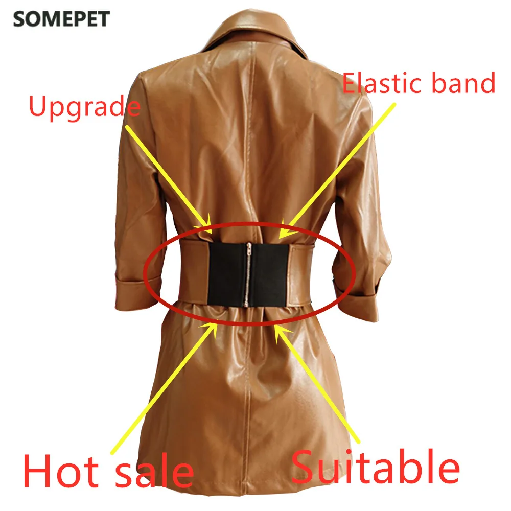 

Notched PU Bandage Women's Dress Pure Faux Leather Ladies Jacket-Dress With Belt Autumn Winter Streetwear Vestido Female