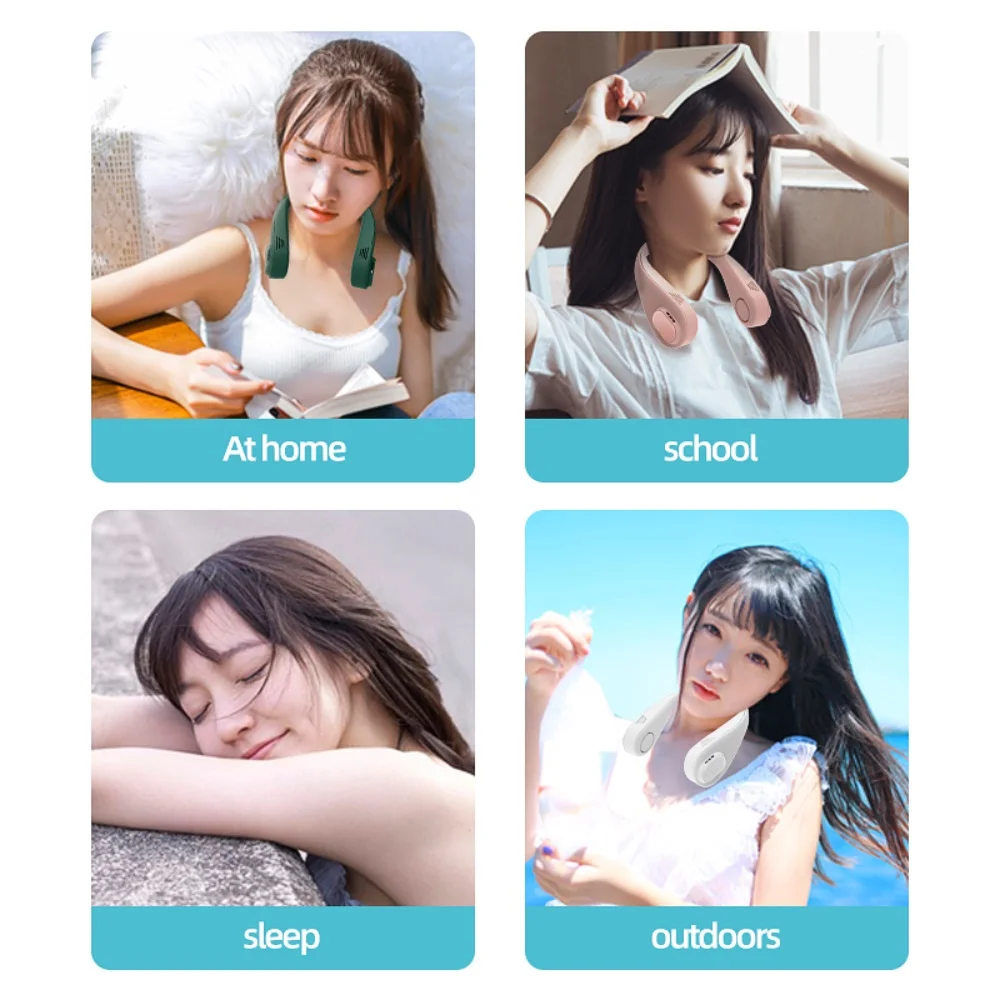 

Mini USB Rechargeable Neckband Fans Leafless Summer Air Cooling Neck Fan Bladeless Hanging Neckband Fan Air Cooler Outdoor Sport