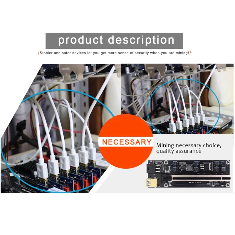 

PCI-E Adapter Card VER009S Plus PCI-E 1X to 16X 6Pin USB3.0 for BTC Mining