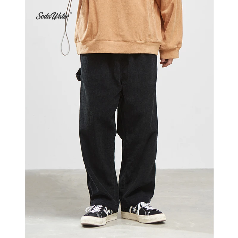 SODAWATER Men 2019 Winter Corduroy Pants Harajuku Loose Straight Solid Casual Hip Hop Vintage Cotton Trousers 94524WS | Мужская одежда