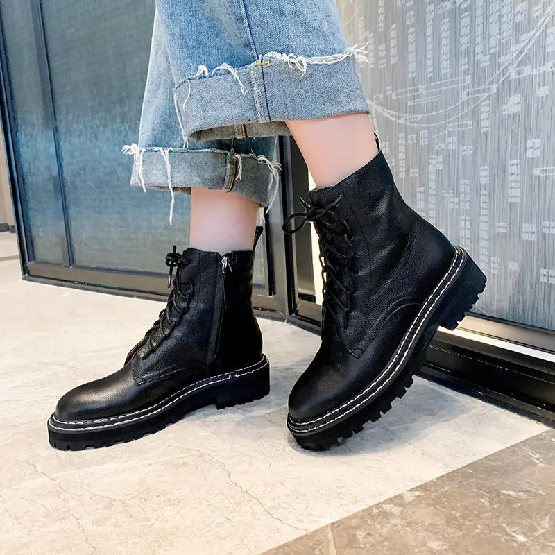 SARAIRIS Luxury Brand Real Genuine Leather Cow Leather Pigskin Shoes Woman Casual Boot Leisure Fall Ankle Boots Women Shoe