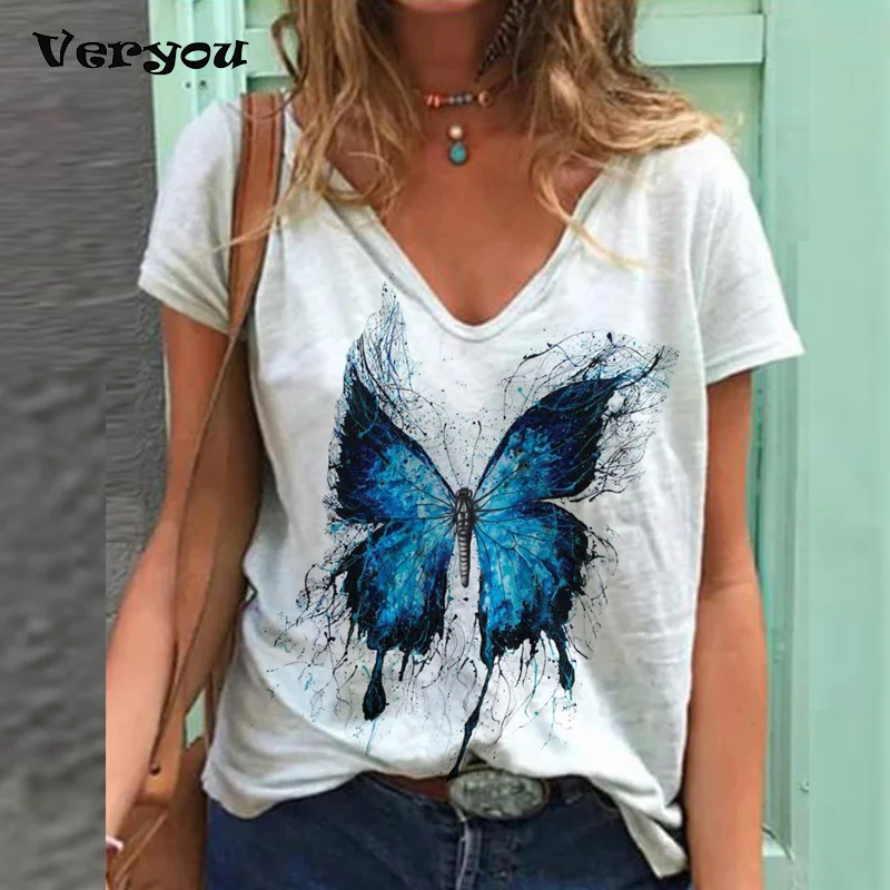 

Women T-Shirts Summer Tops Vintage T Shirt Women Fashion T-Shirts Loose Butterfly printing Soft Causal Short Sleeve T-shirt Top