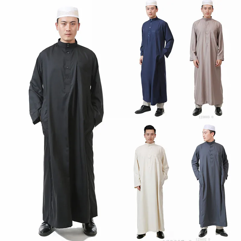 

6 Color Pakistan Men's Clothing Abaya Turkey Dubai Muslim Long Dress Long Sleeve Loose Modest Robes Qamis Man Islam Clothing