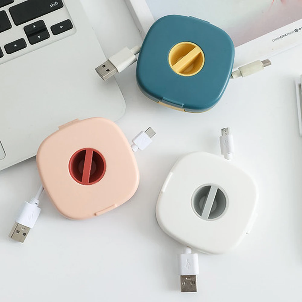 

Mini Round Clip Organizer Desktop & Workstation USB Charging Data Cable Earphone Cable Winder With Bracket Portable Storage Box