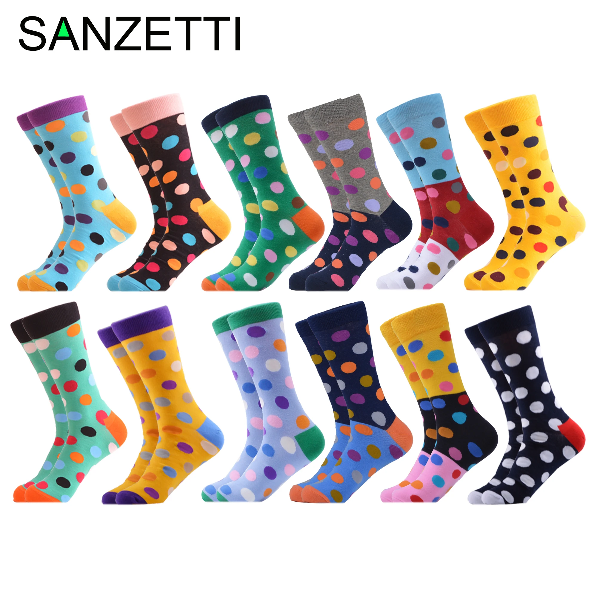 SANZETTI 12 пар/партия счастливые хлопковые мужские носки цветной горошек хип хоп