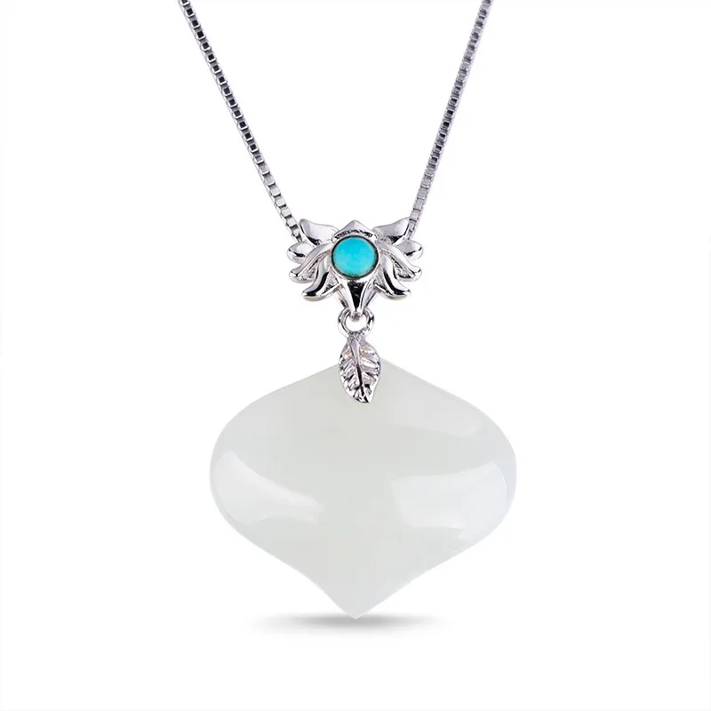 

national style 925 Silver Necklace Pendant inlaid jade jewelry necklace Taoxin Hetian jade neck accessories wholesale