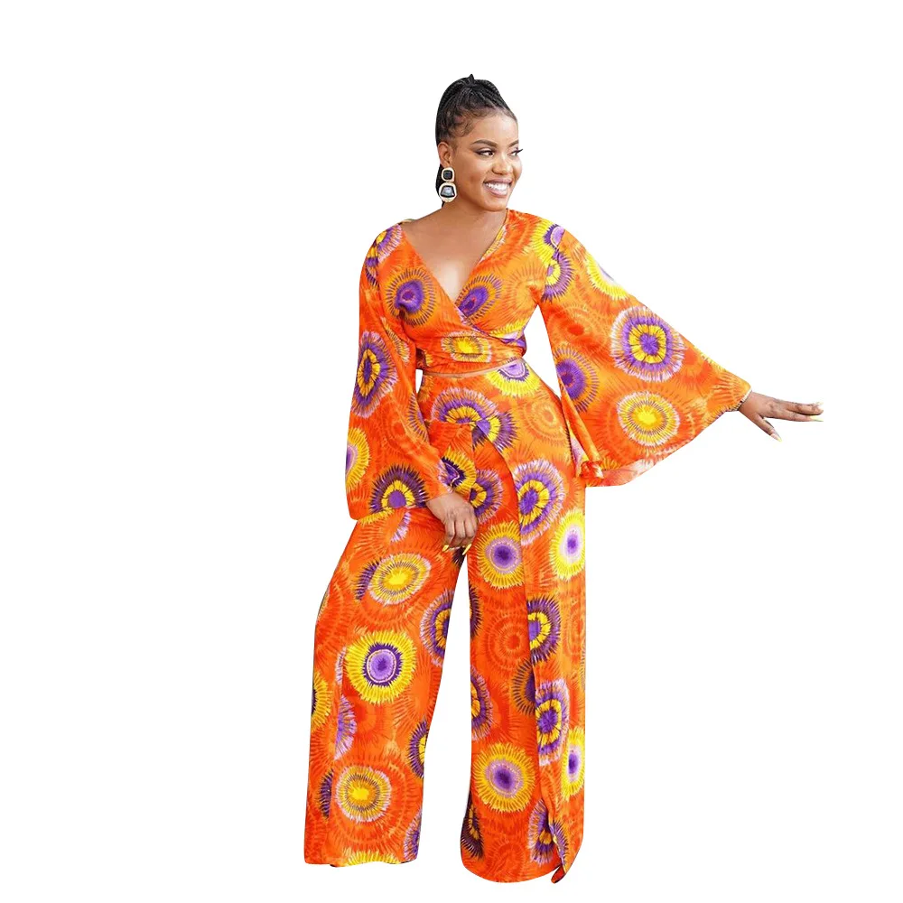 

Женский комплект из двух предметов Donsignet, Осенний модный бандажный комплект из двух предметов, короткий топ с расклешенным рукавом и V-образ...