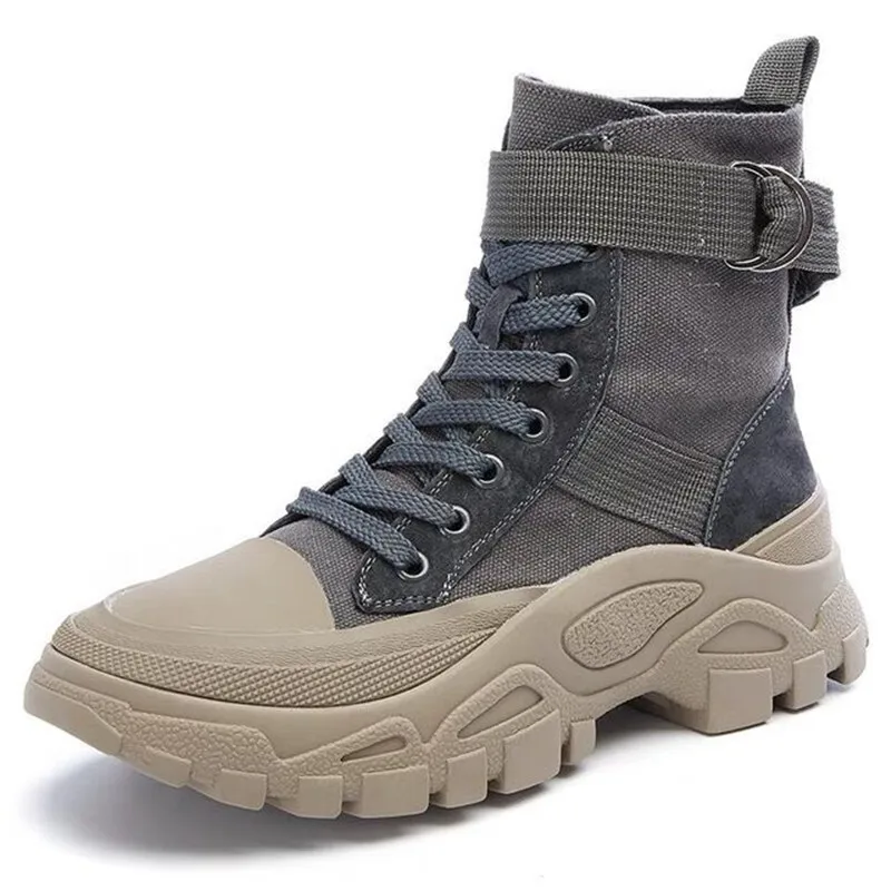 

Женские дышащие ботинки Martin, повседневные ботинки из кожи и холста, на толстой подошве, короткие ботинки-канистры, для девушек, издание han