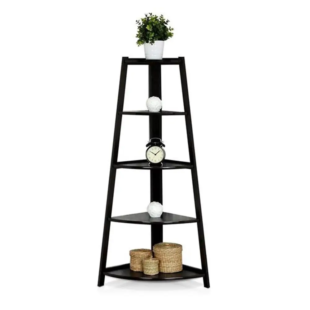 

5 Tier Corner Shelf Stand Wood Display Storage Home Office Furniture Black