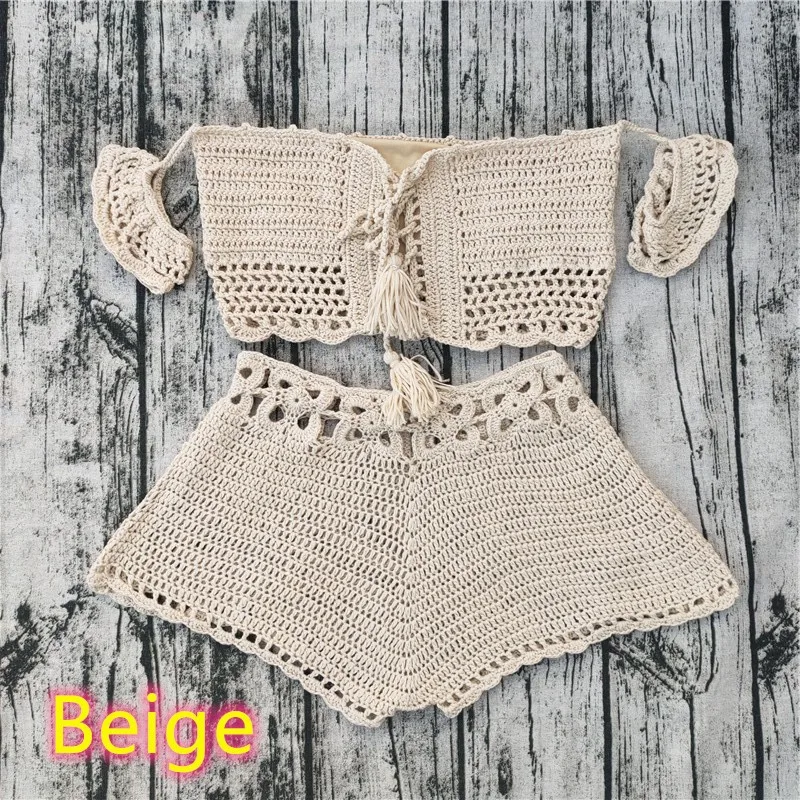 Женский пляжный комплект бикини Boho вязаный купальник в богемном стиле с