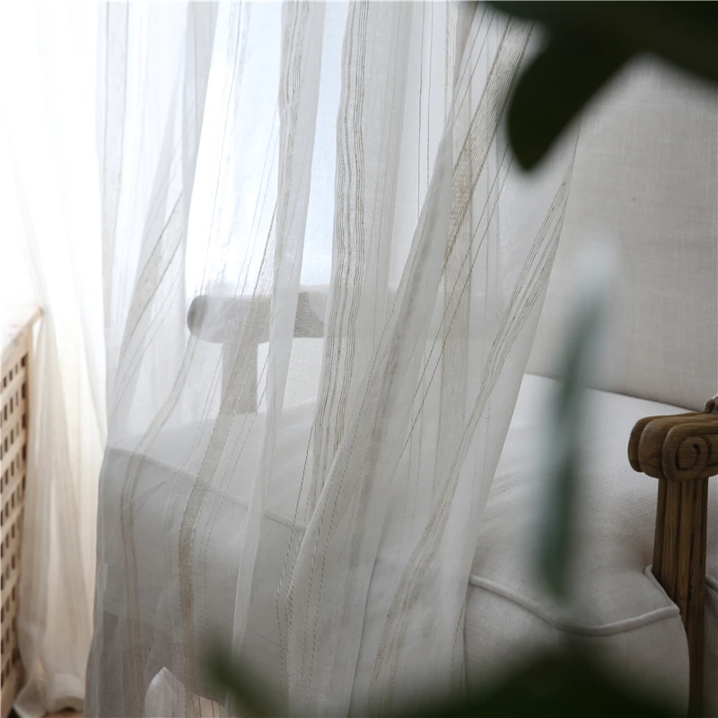 Современные тюлевые занавески для гостиной на окна в полоску белые льняные