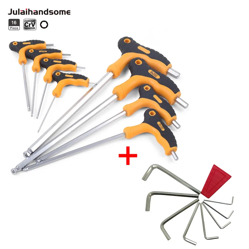 Julaihandsome, 8 шт., шестигранный ключ с Т-образной ручкой, шаровой головкой, гаечный ключ с шестигранной головкой, 8 шт., гаечный ключ с шестигранной головкой для автомобиля, мотоцикла, набор ручных инструментов