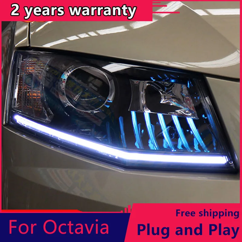 

For Skoda Octavia Headlight For Octavia 2015-2016 LED ANGEL EYES Head Lamp DRL Bi-Xenon Lens HID Automobile Accessories