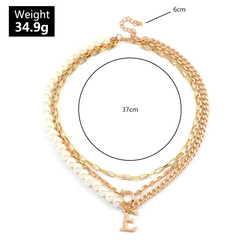 

Punk Multi Layered Pearl Choker Necklace Collar Statement Letter E Pendant Necklace Women Girls Hip Hop Street Collar Jewelry