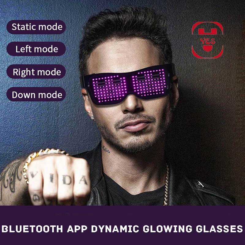 App Control Bluetooth Led Party Glasses Customized Languages USB Charge Flashing Luminous Eyewear Christmas Concert Sunglasses | Дом и сад