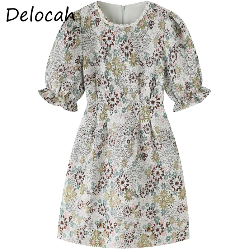 

Delocah New 2021 Summer Women Fashion DesignerMini Dress Ruffles Gorgeous Beading Floral Print Lantern Sleeve Elegant Dresses