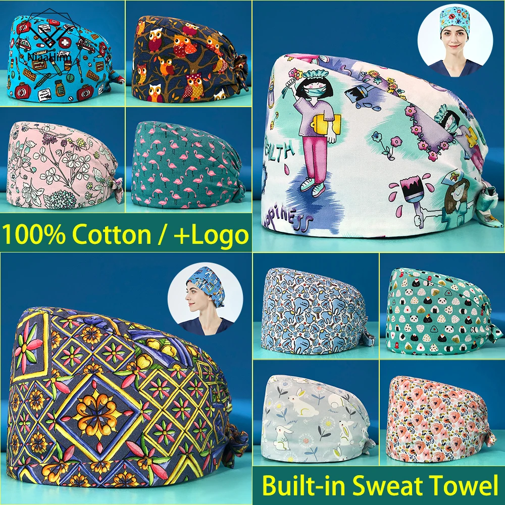 

Personalized Printing Outdoor Work Scrubs Cap Dental Clinic Beauty Nursing Medical Accessories Wholesale Unisex 100% Cotton Hats