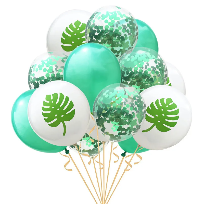 

15pcs 12inch Hawaii Style Latex Balloons Palm Leaf Pineapple Flamingo Dots Ballon Set Hawaiian Wedding Decorations Summer Beach