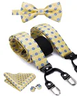 Hi-Tie Мужской комплект галстуков-бабочек для взрослых из кожи 6 зажимы подтяжек винтажные повседневные желтые подтяжки Y-образной формы