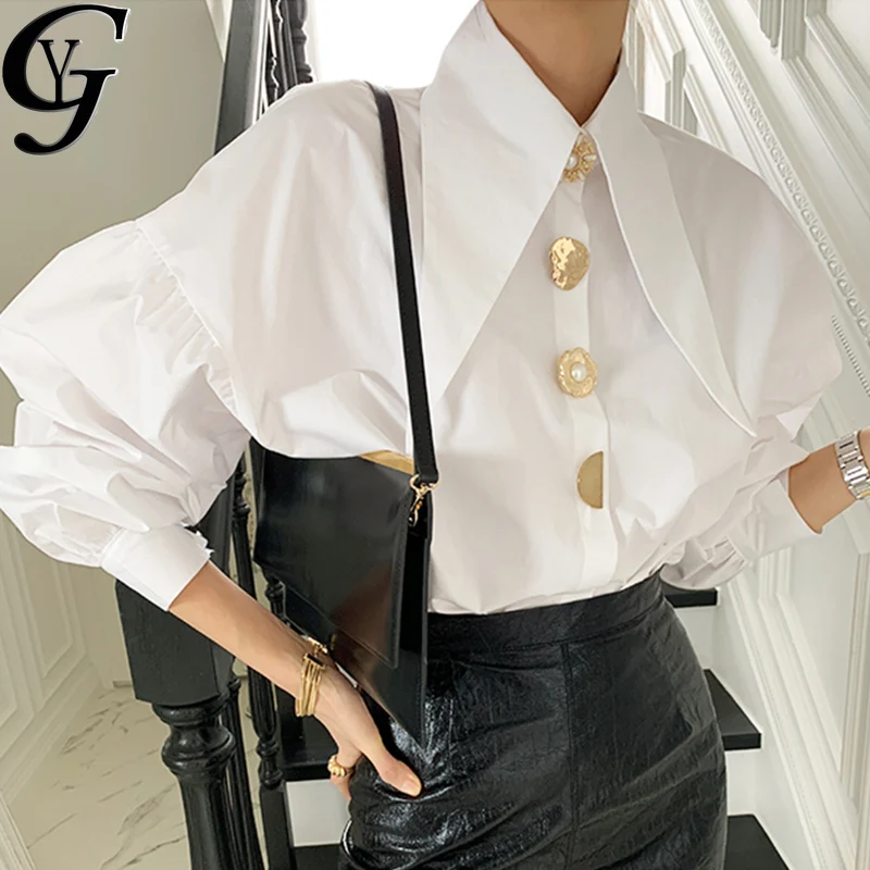 

Ulzzang Harajuku Button Up White Shirt Women Work Wear Ladies Office Shirt Female 2021 Korean Fashion Peter Pan Collared Blusas